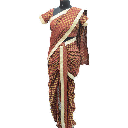 Brown Women Breathable And Light Weight Banarasi Silk Printed Saree With Blouse