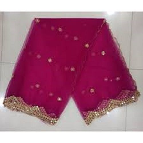 Indian Women Light Weight And Comfortable Printed Mirror Net Pink Dupatta