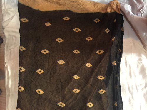 Women Light Weight Stylish Stunning Look Printed Chiffon Brown And Yellow Dupatta