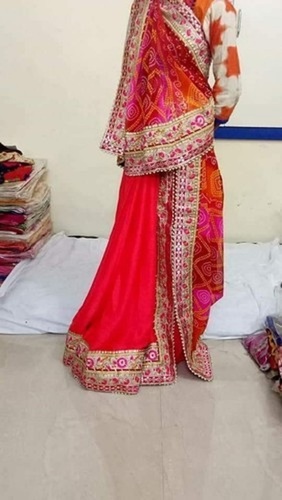 Red Women Stylish And Beautiful Look Bandhej Printed Silk Saree For Party Wear