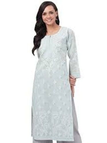 For Daily Use Bright White Color Pure Cotton Chikan Kurti Decoration Material: Paint