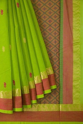 Formal Light Green With Blouse Piece Hand Embroidered Women'S Cotton Saree