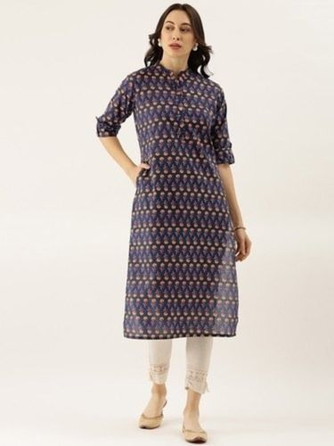 Ladies Comfortable And Washable Blue Printed Full Sleeves Formal Wear Cotton Kurti Bust Size: 22  Centimeter (Cm)