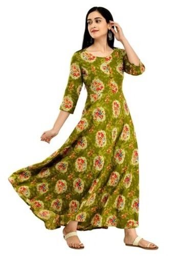 Ladies Comfortable And Washable Green Designer Printed Full Sleeves Daily Wear Kurti