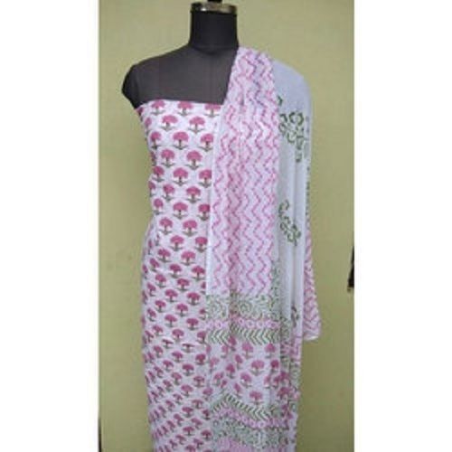 Women Comfortable And Breathable Casual Wear Printed Cotton Pink Unstitched Suit Decoration Material: Beads