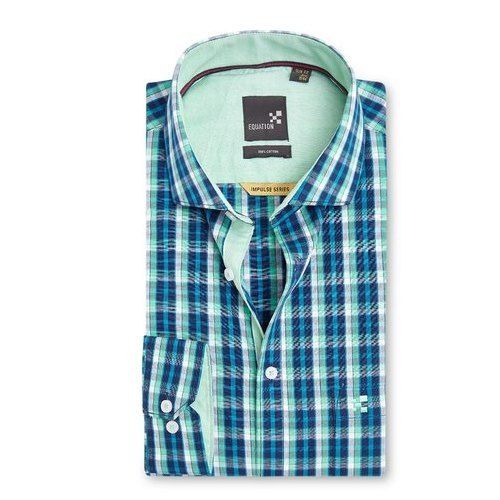 Durable, Perfect For All Day Wear And Comfortable Fit Blue Full Sleeves Equation Casual Wear Mens Checked Shirt Collar Style: Classic