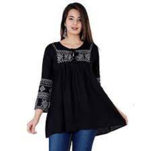 Printed Black Colored Women's Short Kurti