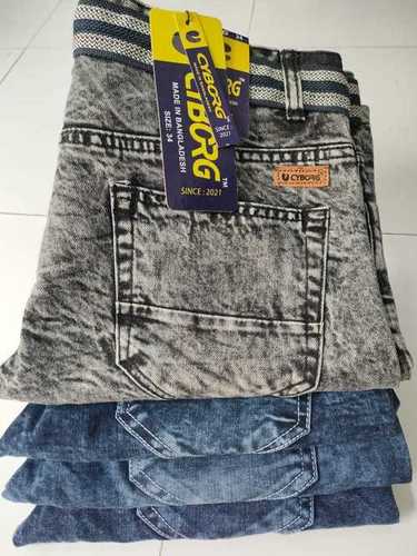 Regular Wear Mens Blue And Grey Wrinkled Comfortable Denim Jeans 