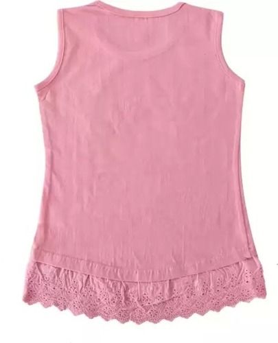 Plain Beautiful Sleeveless Round-Neck Pink Designer Rayon Top For Girls 