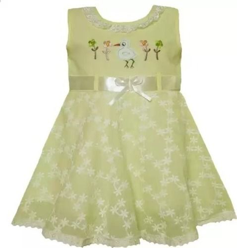 Fancy And Green Sleeveless Kids Cotton Frock For Party Wear Age Group: Baby