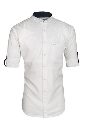 Non Toxic Comfortable Fit, Sleek Look Customize Sleeve, Chinese Collar Plain White Cotton Shirt For Men