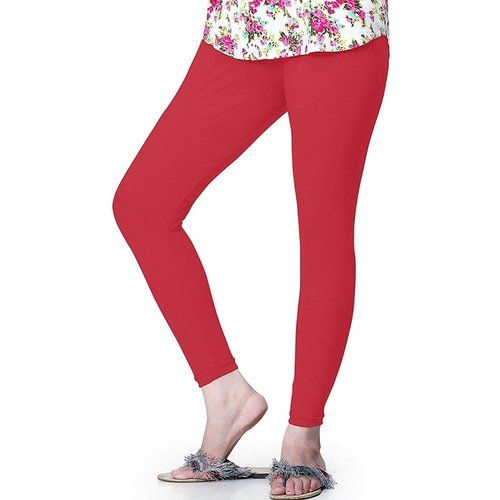 Indian Ladies Casual Wear Slim Fit Ankle Length Red Cotton Lycra Plain Leggings