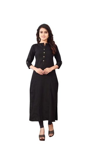 Elegant Cotton Black Straight Cut Kurta with Contrast Kalamkari Short –  Sujatra