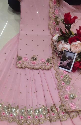 Pink Viscose Georgette Sharara Suit With Dupatta For Party Wear