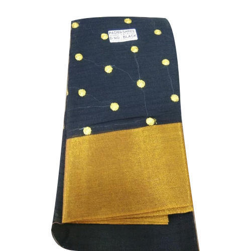Brocade Dark Blue Color Lightweight Printed Pure Cotton Ladies Saree For Daily And Party Wear
