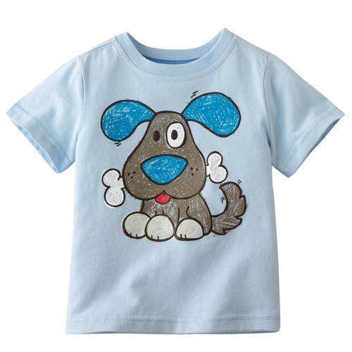 No Fade Skin Friendly And Wrinkle Free Blue Printed Round Neck Half Sleeve Cotton T Shirts For Kids