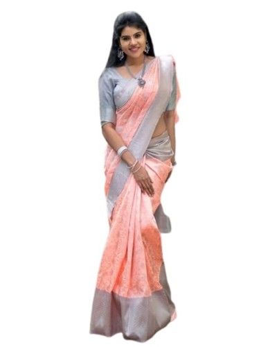 Real Zari Silver Wedding Wear Pattu Silk Saree, Length 6.3 Mtr