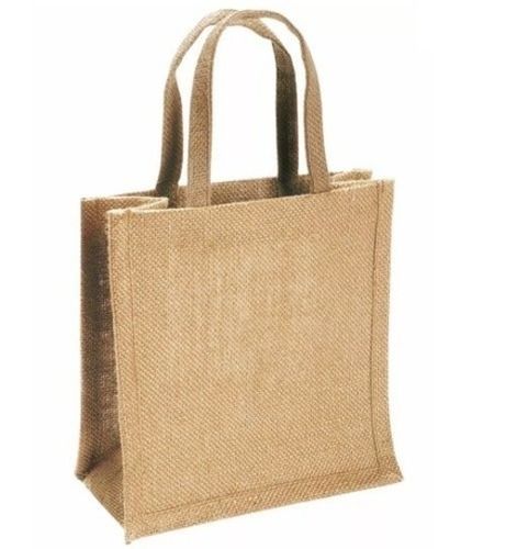 Small Plain Rectangle Light Brown Loop Handle Jute Shopping Carry Bags