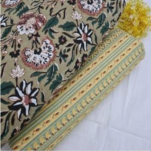 100% Pure Cotton Yellow And Green Printed Fabrics With Beautiful Pattern