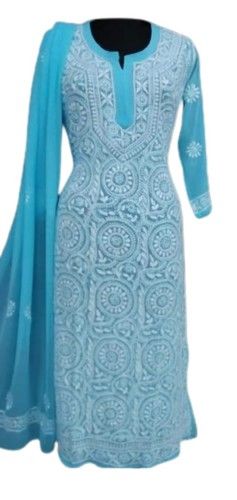 Blue Beautiful Functional Wear Stitched Ladies Georgette Suit 