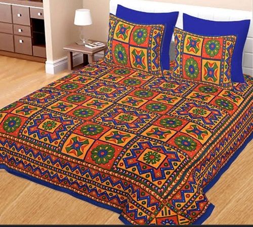 Blue Yellow Colorfastness Smooth Texture Tear Resistance Light Weight Printed Cotton Bad Sheets