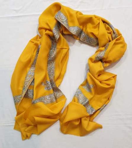 Machine Made Plain Yellow Kashmiri Neemdoar Shawls For Daily And Casual Wear