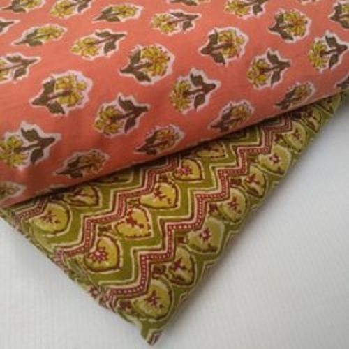 Colorful Red And Green Printed Cotton Fabric For Suits With Beautiful Pattern