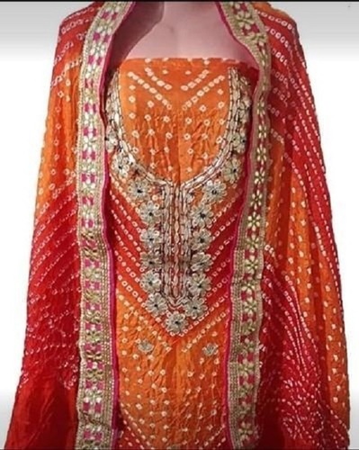 Indian 100% Pure Cotton Yellow And Red Casual Wear Printed Ladies Salwar Suits