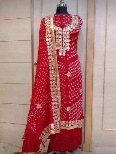 Pink 100% Pure Cotton Full Sleeves Red And Golden Printed Ladies Salwar Suits