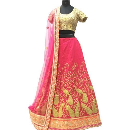 Semi Sewed Erupted Lehenga Choli - Silk Inner With Net Outer, Pink With Heavy Embroidery And Stone Work | Trendy Ethnic Wedding Wear With Matching Dupatta, Plus Size Available