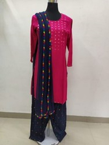 Indian Pure Cotton Daily Wear Long Sleeves Pink And Blue Ladies Salwar Suits
