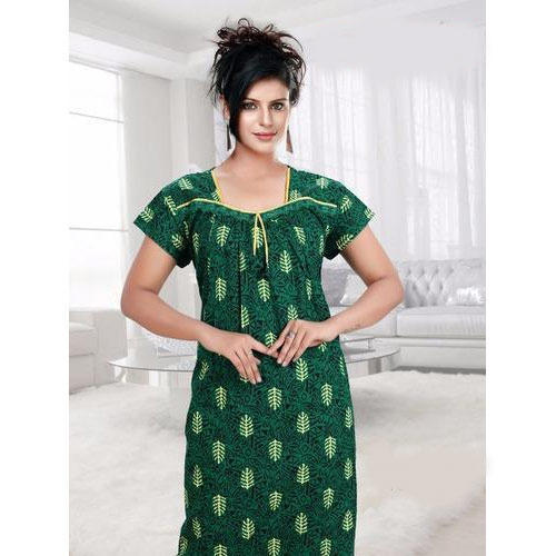 Green 100 Soft Cotton Fabric For Ultimate Comfort Ladies Cotton Night Gown at Best Price in Surat Svss Exports