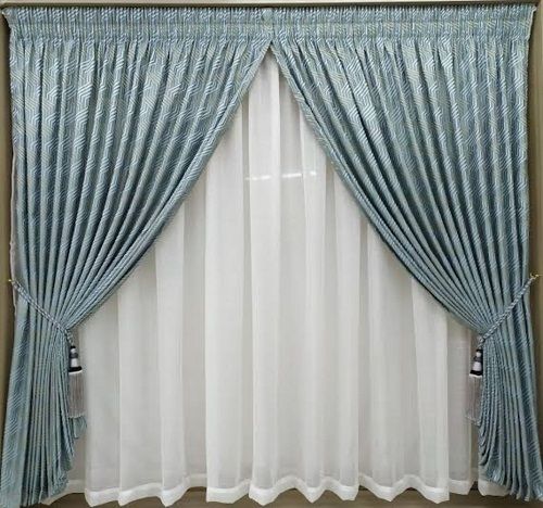 Sky Blue Colour Easy To Clean Eco Friendly Lightweight Luxurious Designer Window Curtain