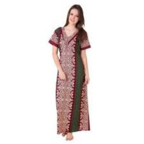 Ladies Night Gown In Dark Chocolaty And Green Combination Of Color Nightwear