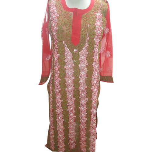 Silk Pink Color Full Sleeves Breathable Stylish Ladies Kurti For Casual And Formal Wear