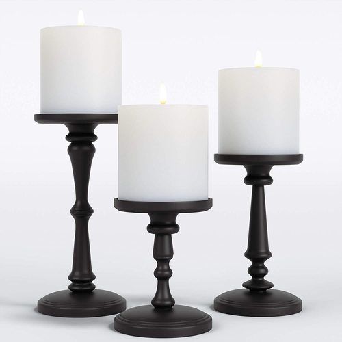 Metal Matte Black Candle Holders Set Of 3 For Wedding Decoration