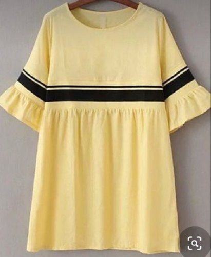 Yellow Color Short Sleeves Plain Comfortable Ladies Tops For Daily Wear