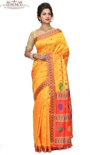 Traditional Comfortable Soft Silky Light Yellow Assam Silk Saree Xenanarkali