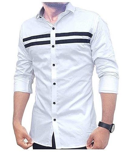 Casual Long Sleeves Cotton Man'S White Shirt Chest Size: 35-36