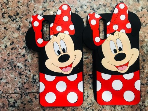 Mickey Mouse Printed Design Rubber Mobile Cover With Red And Black Color - Rubber Material, Custom Fit, Scratch-Resistant | Durable, Rotatable Design