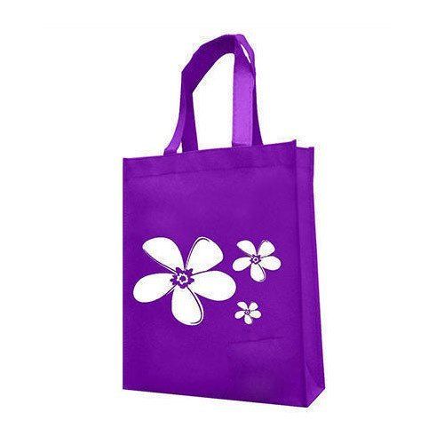 Multiple Shapes Washable Good Garment Daily Use Purple Floral Printed Non Woven Loop Handle Bag