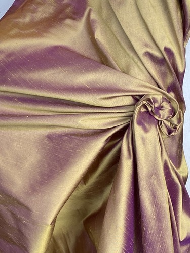 Purple On Gold Dupion Silk Fabric - 100% Silk 44-56 inches Wide 48 inches Long 1:25 - 1:34 Density Bright Shine Smooth Texture Shrink-Resistant