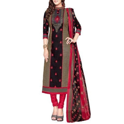 महिलाओं के लिए भारतीय सिंपल एलिगेंट और स्टाइलिश लुक वाला कैज़ुअल वियर लाल प्रिंटेड प्योर कॉटन चूड़ीदार सलवार सूट