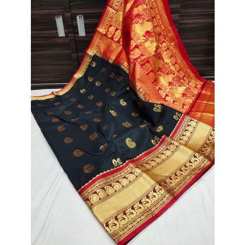 Cotton Silk Versatile Stylish Designer Comfortable Festive Wear Black Paithani Saree