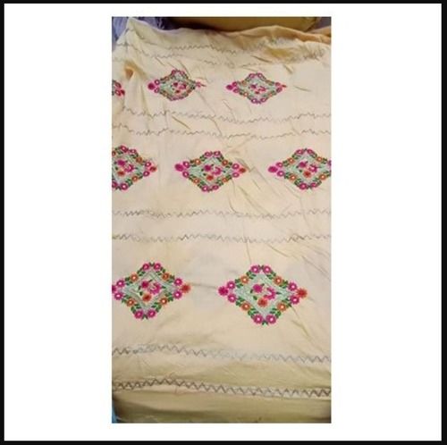 Beige Embroidered Cotton Fabric For Women Clothing With Normal Wash Density: 1.54 - 1.56 Gram Per Cubic Meter (G/M3)