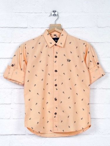 Mens Casual Wear Regular Fit Full Sleeves Peach 100% Cotton Printed Shirt Age Group: 18-45 Years