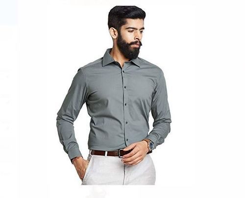 Mens Formal Wear Regular Fit Full Sleeves Gey Cotton Plain Dyed Shirt