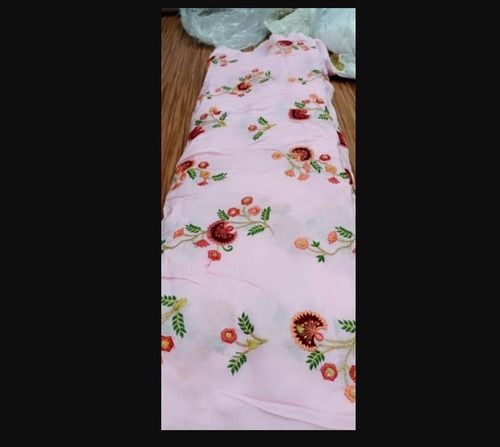 Pink Color Embroidered Designer Cotton Fabric For Ladies Clothing With Normal Wash Density: 1.54 - 1.56 Gram Per Cubic Meter (G/M3)