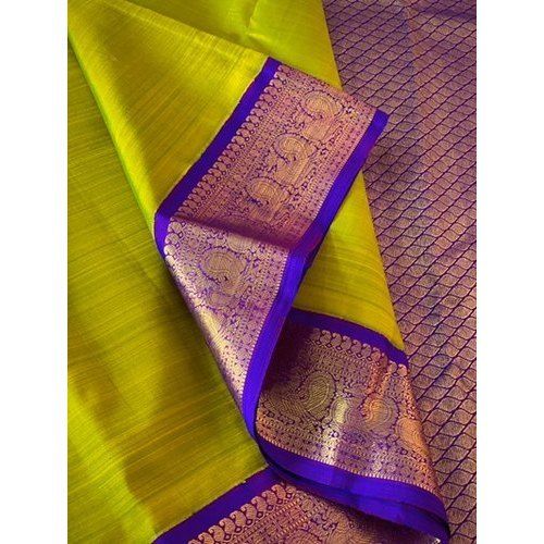 Buy SHILACI Soft Silk Sarees - Soft Silk Sarees With Blouse - Green Colour Plain  Saree With Copper Zari Butta at Amazon.in