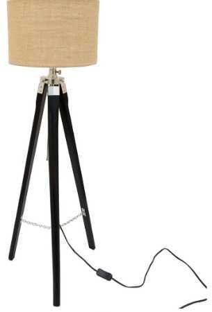 Brown Portable Free Standing Nautical Natural Teak Wood Tripod Floor Lamp For Home Decoration